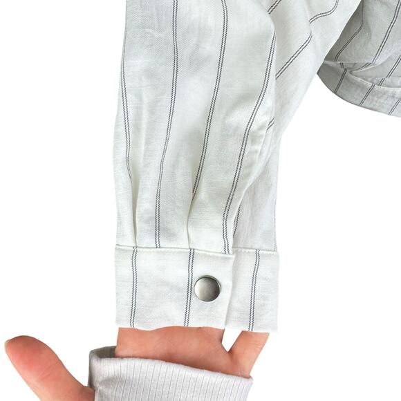 Gianni Bini Monte White Pin Stripe Asymmetrical Zip Relaxed Fit Moto Jacket - Picture 11 of 16